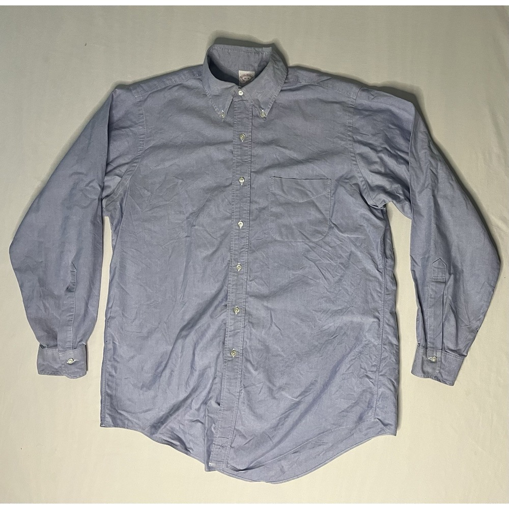 Brooks Brothers Oxford Dress Shirt Mens 16-4 Blue Supima Cotton Button Up USA